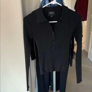 Bardot Black Quarter-button Long Sleeve Polo Top